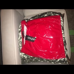 Boohoo red latex mini skirt